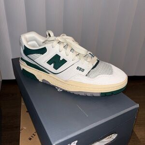 New Balance 550 Men’s White and Dark Green Retro Court Sneakers